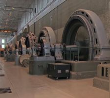 A row of generating units inside a generating station.