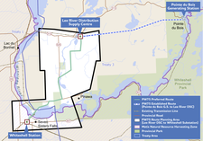 Une carte du tracé privilégié final entre le DSC de Lee River et la sous-station de Whiteshell.